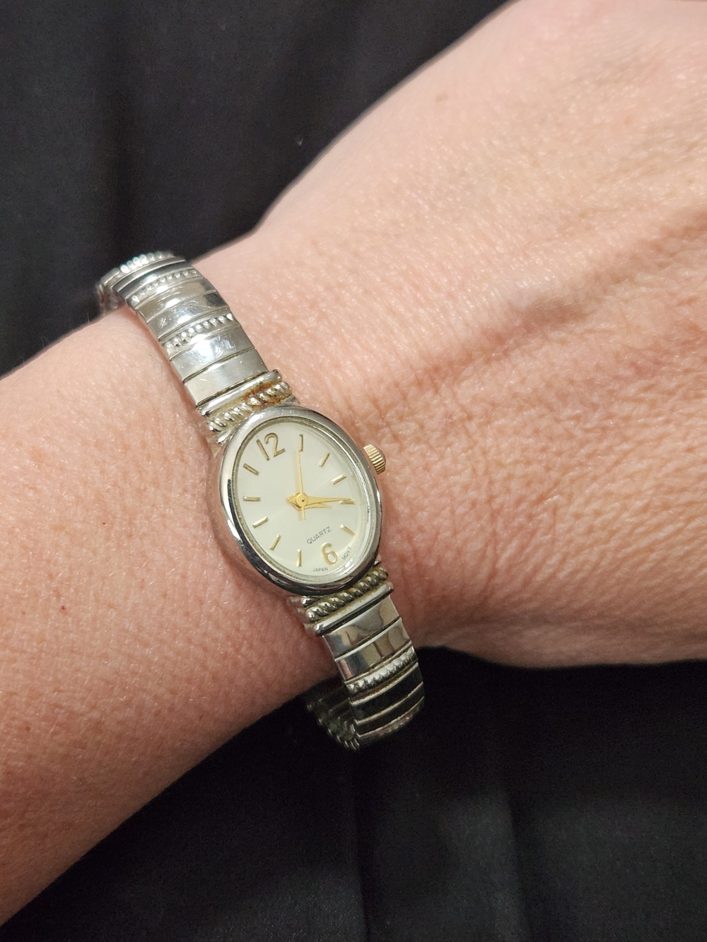 Ladies Two-Tone Stretch Bracelet Working Watch - Cream Dial